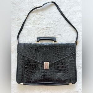 Vintage unisex black suitcase alligator skin